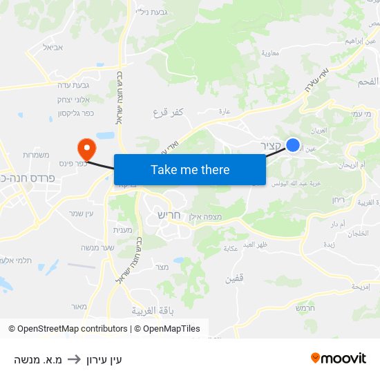 מ.א. מנשה to עין עירון map