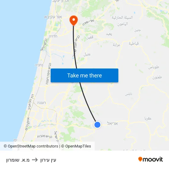 מ.א. שומרון to עין עירון map
