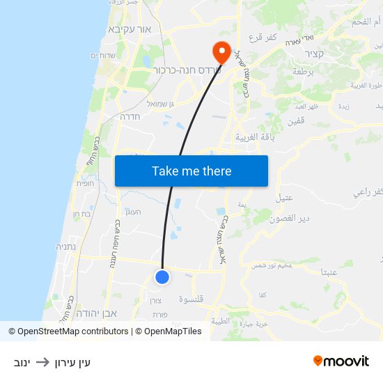 ינוב to עין עירון map