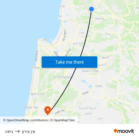 גיתה to עין עירון map