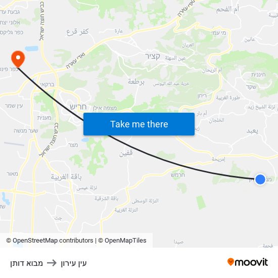 מבוא דותן to עין עירון map