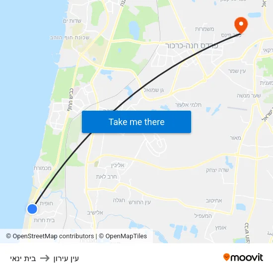 בית ינאי to עין עירון map