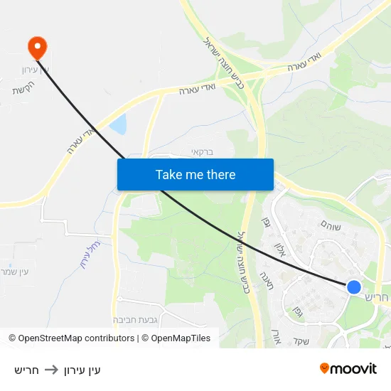 חריש to עין עירון map