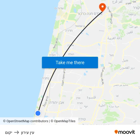 יקום to עין עירון map