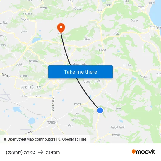 טמרה (יזרעאל) to רומאנה map