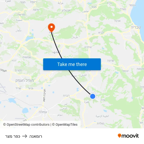 כפר מצר to רומאנה map