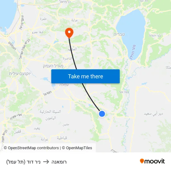 ניר דוד (תל עמל) to רומאנה map