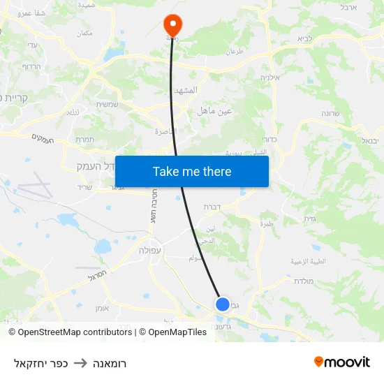 כפר יחזקאל to רומאנה map