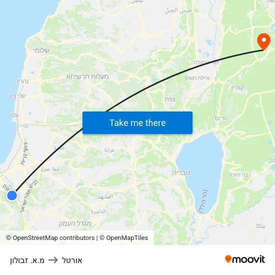 מ.א. זבולון to אורטל map
