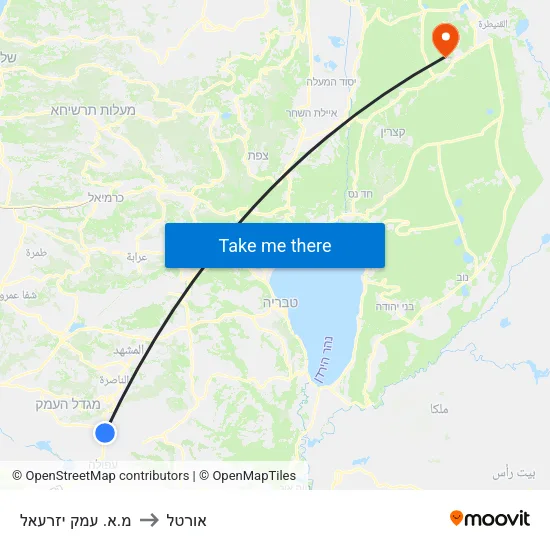 מ.א. עמק יזרעאל to אורטל map