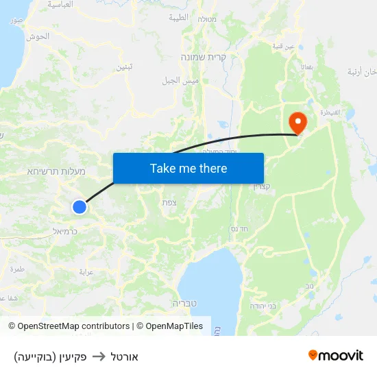 פקיעין (בוקייעה) to אורטל map