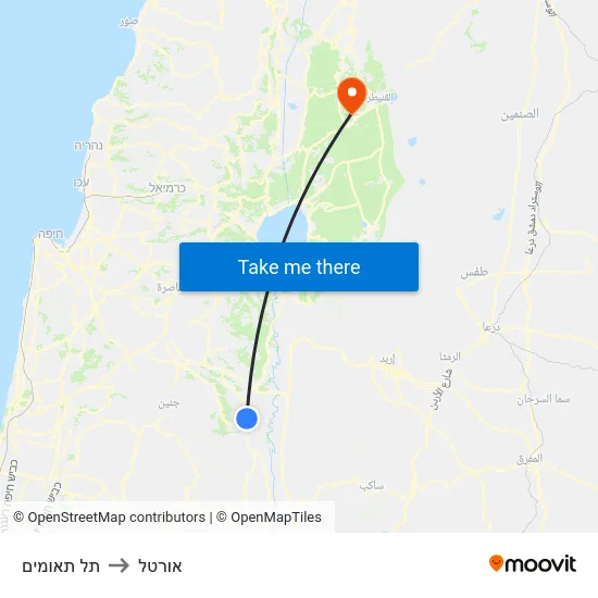 תל תאומים to אורטל map