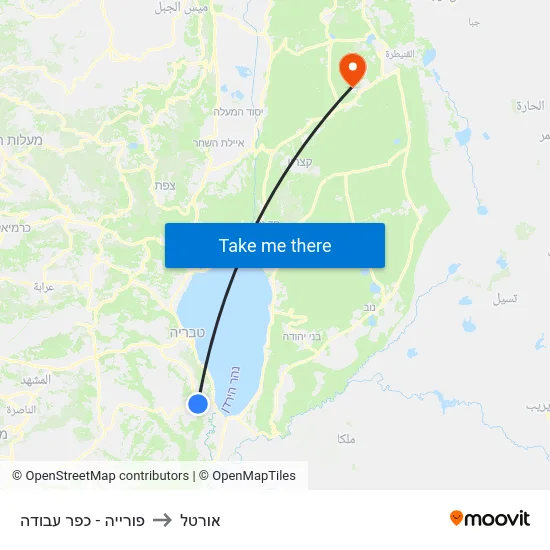 פורייה - כפר עבודה to אורטל map