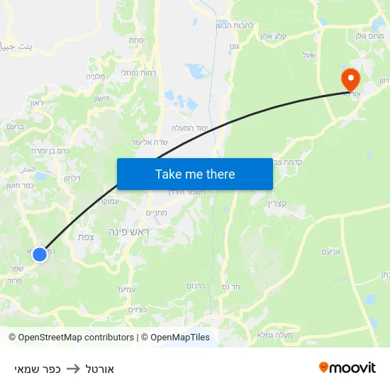 כפר שמאי to אורטל map