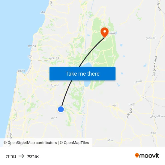 נורית to אורטל map