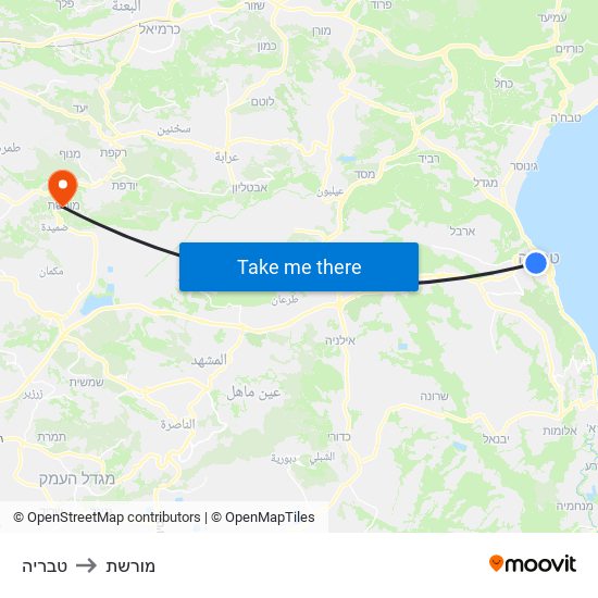 טבריה to מורשת map