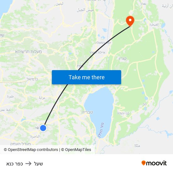 כפר כנא to שעל map