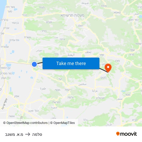 מ.א. משגב to סלמה map