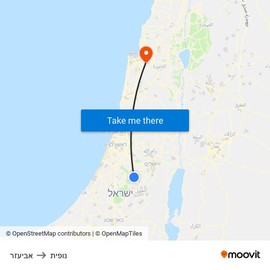 אביעזר to נופית map