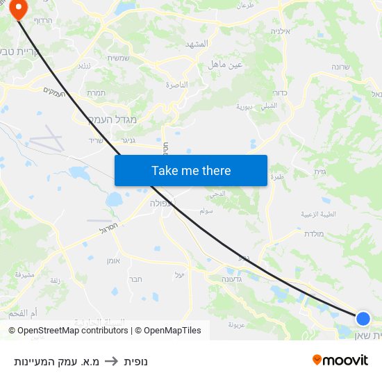 מ.א. עמק המעיינות to נופית map