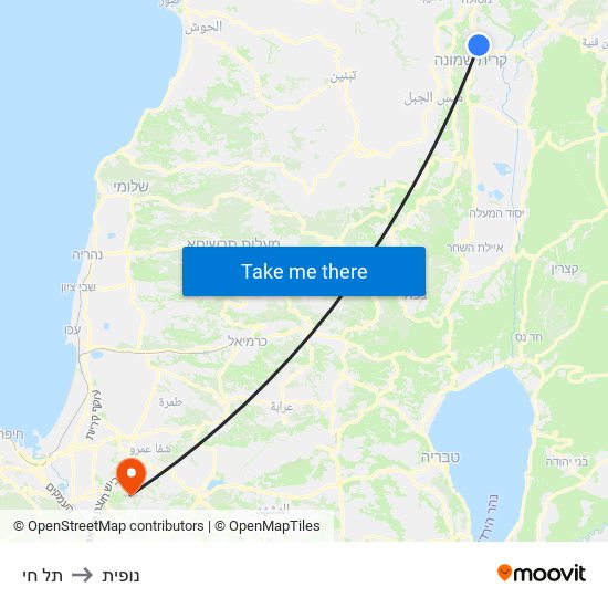 תל חי to נופית map