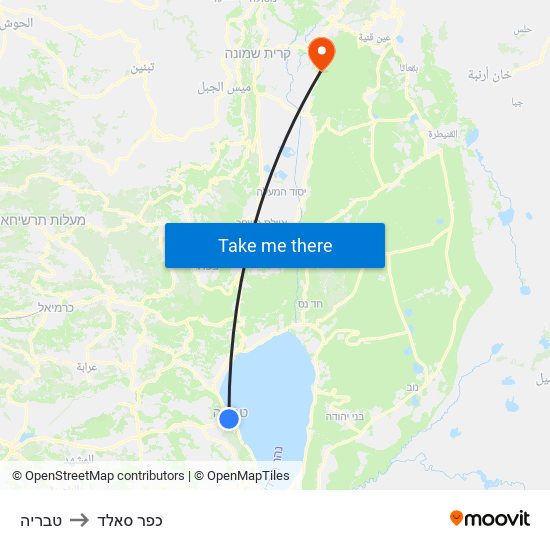 טבריה to כפר סאלד map