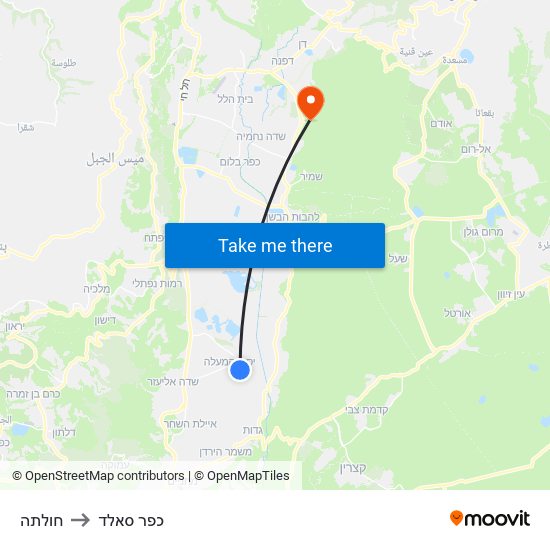 חולתה to כפר סאלד map