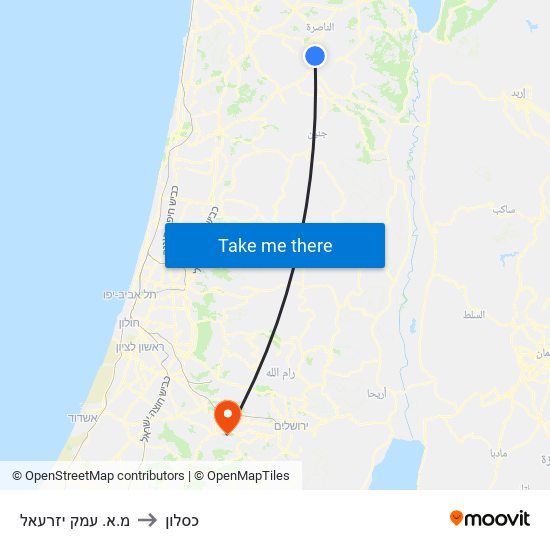 מ.א. עמק יזרעאל to כסלון map