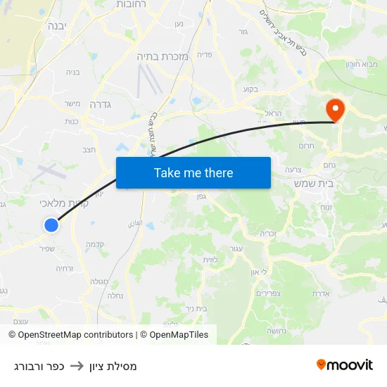 כפר ורבורג to מסילת ציון map