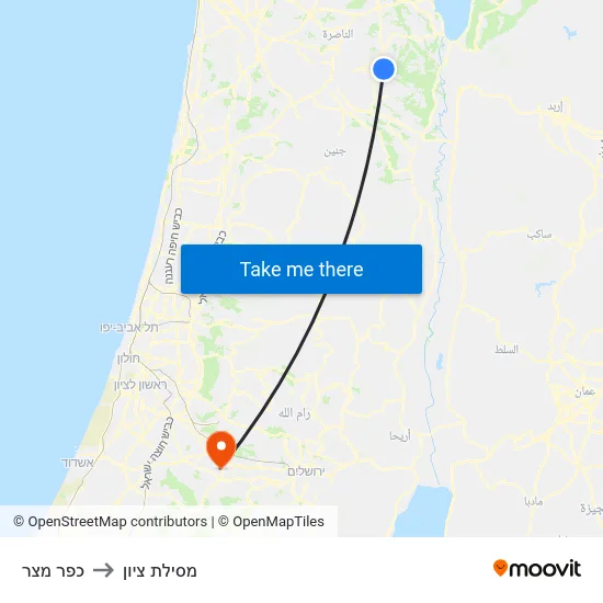 כפר מצר to מסילת ציון map