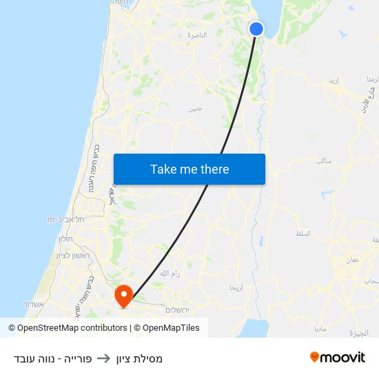 פורייה - נווה עובד to מסילת ציון map