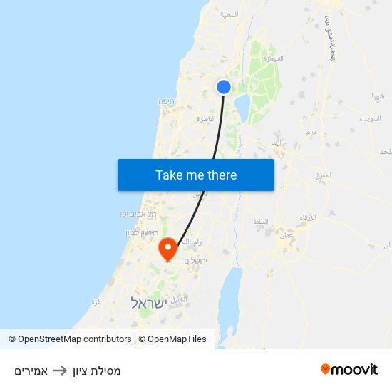 אמירים to מסילת ציון map