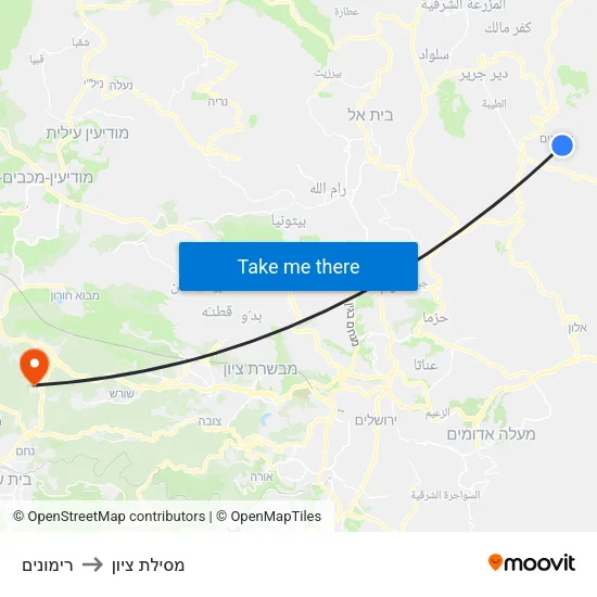 רימונים to מסילת ציון map