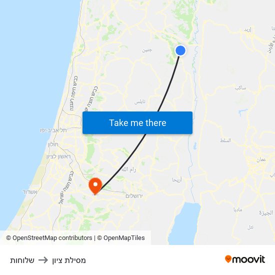 שלוחות to מסילת ציון map