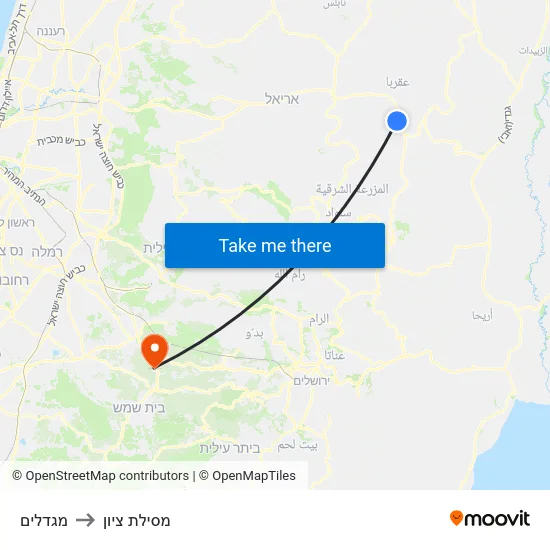 מגדלים to מסילת ציון map