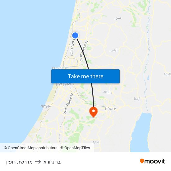 מדרשת רופין to בר גיורא map