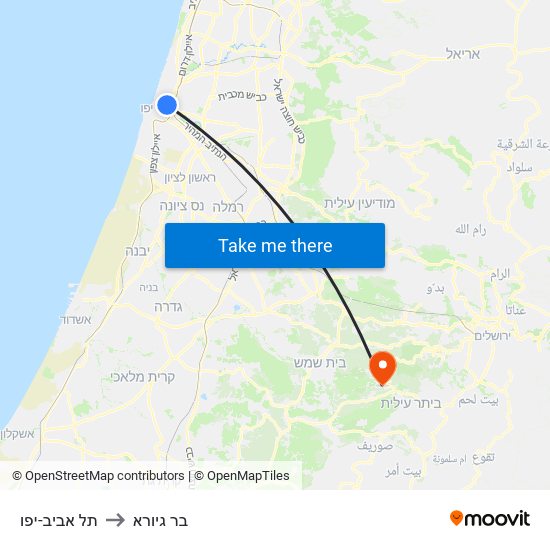 תל אביב-יפו to בר גיורא map