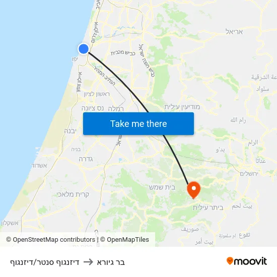 דיזנגוף סנטר/דיזנגוף to בר גיורא map