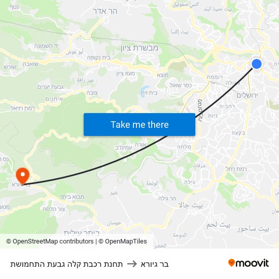 תחנת רכבת קלה גבעת התחמושת to בר גיורא map