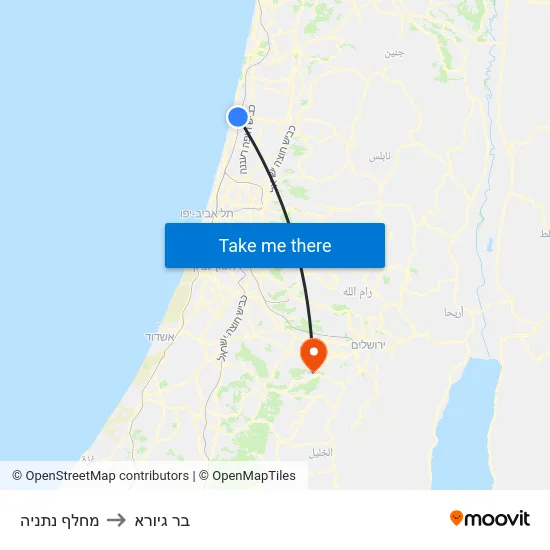 מחלף נתניה to בר גיורא map