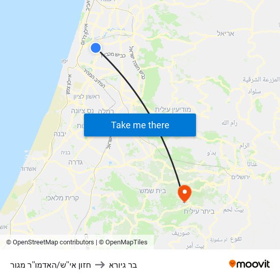 חזון אי''ש/האדמו''ר מגור to בר גיורא map