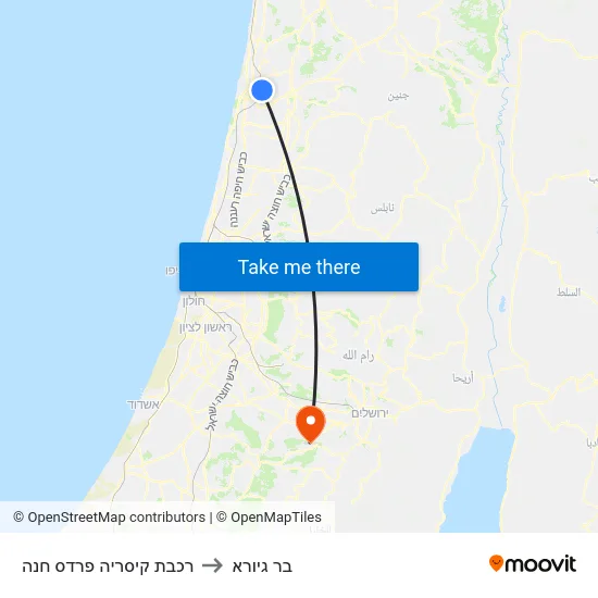 רכבת קיסריה פרדס חנה to בר גיורא map