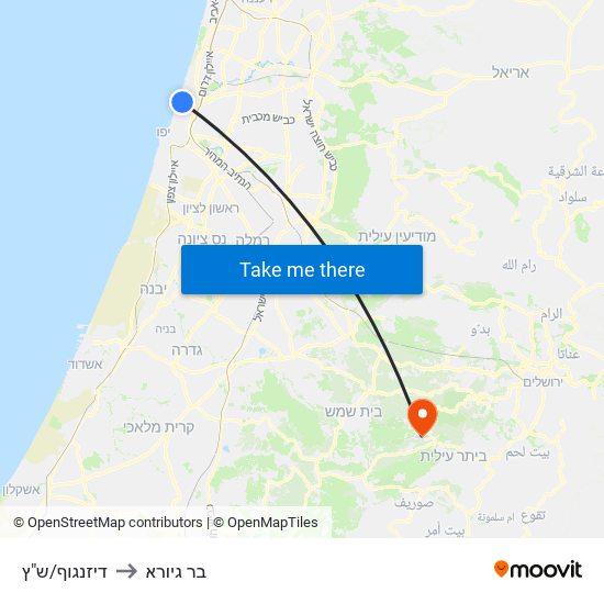 דיזנגוף/ש"ץ to בר גיורא map