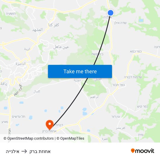 אילנייה to אחוזת ברק map
