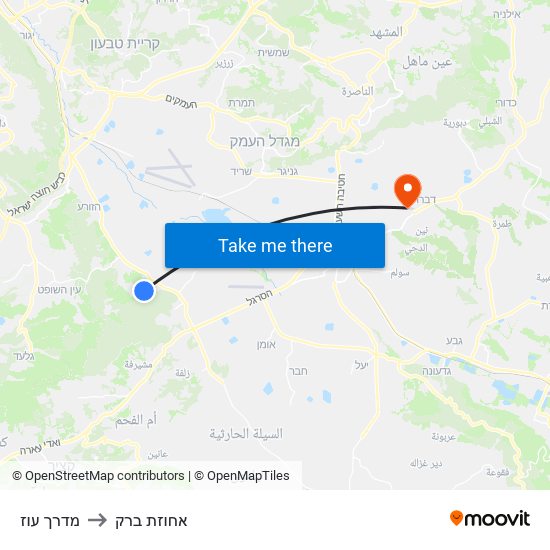 מדרך עוז to אחוזת ברק map