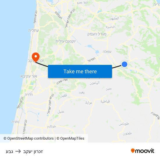 גבע to זכרון יעקב map
