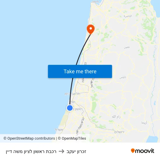 רכבת ראשון לציון משה דיין to זכרון יעקב map