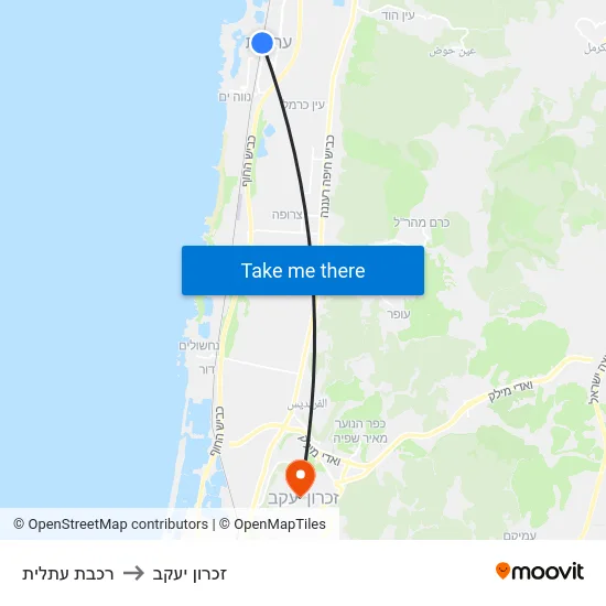 רכבת עתלית to זכרון יעקב map