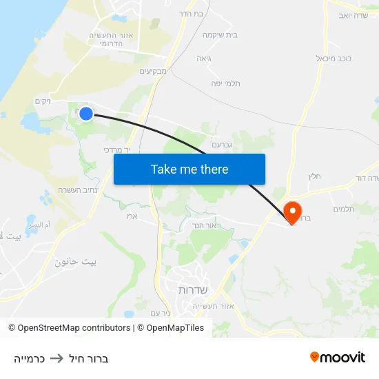 כרמייה to ברור חיל map