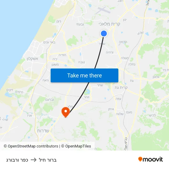 כפר ורבורג to ברור חיל map